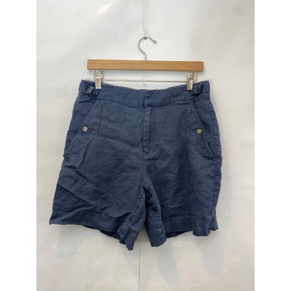 Athleta Women's Voyager Linen Short Granite Blue Pockets Elastic Waist Size 8 - Picture 3 of 6